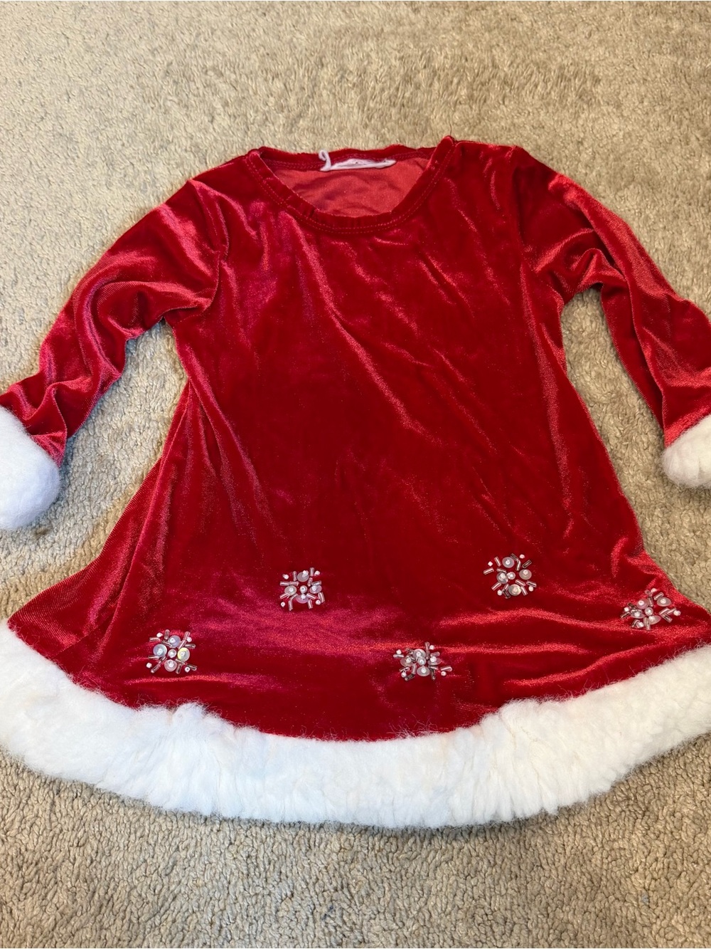Girls Red Velvet Holiday Dress with Faux Fur Trim